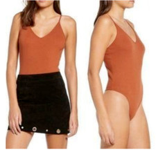 BP Nordstrom V Neck Ribbed Thong Bodysuit Tank Size Large Rust Sequoia NWOT