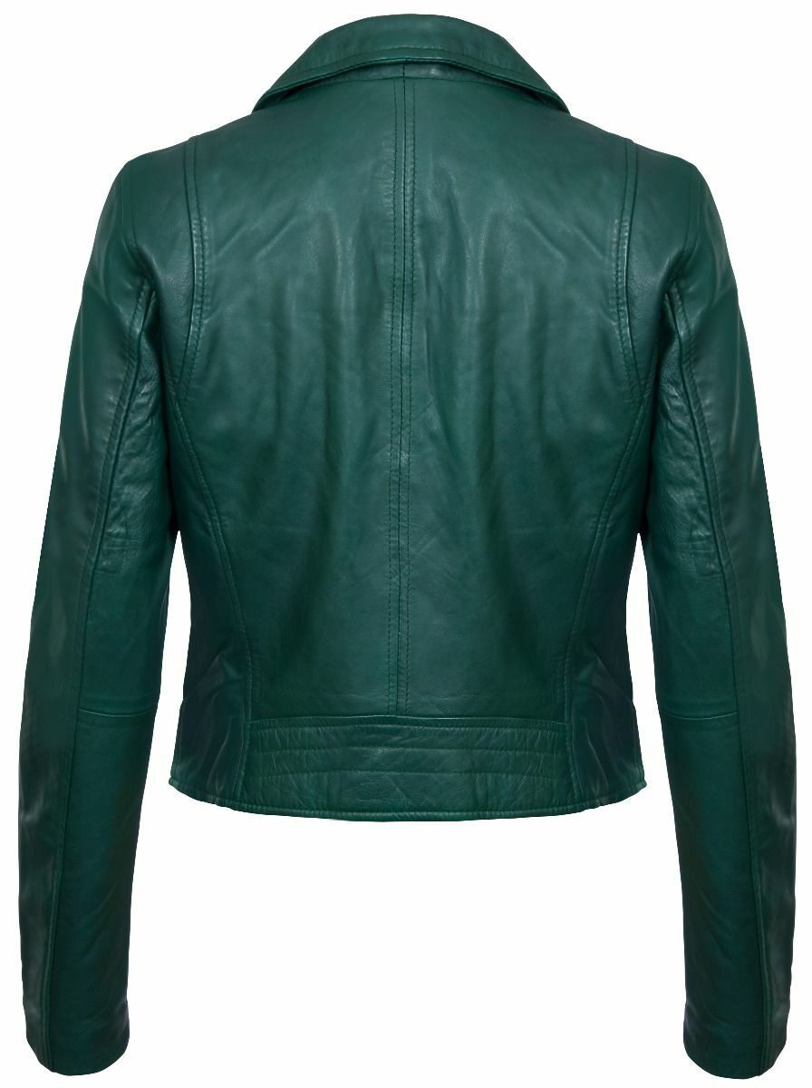 Ladies Green Leather Jacket Classic Biker Style Real Leather Womens