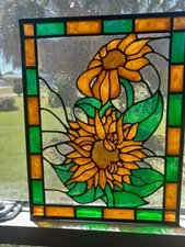 Sunflowers Stained Glass Window Panel Hand Painted suncatcher