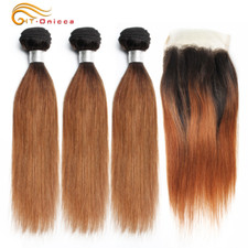 70g/pc BlondeBundles WithClosure 1B 30 BrazilianStraight HairBundle With Closure