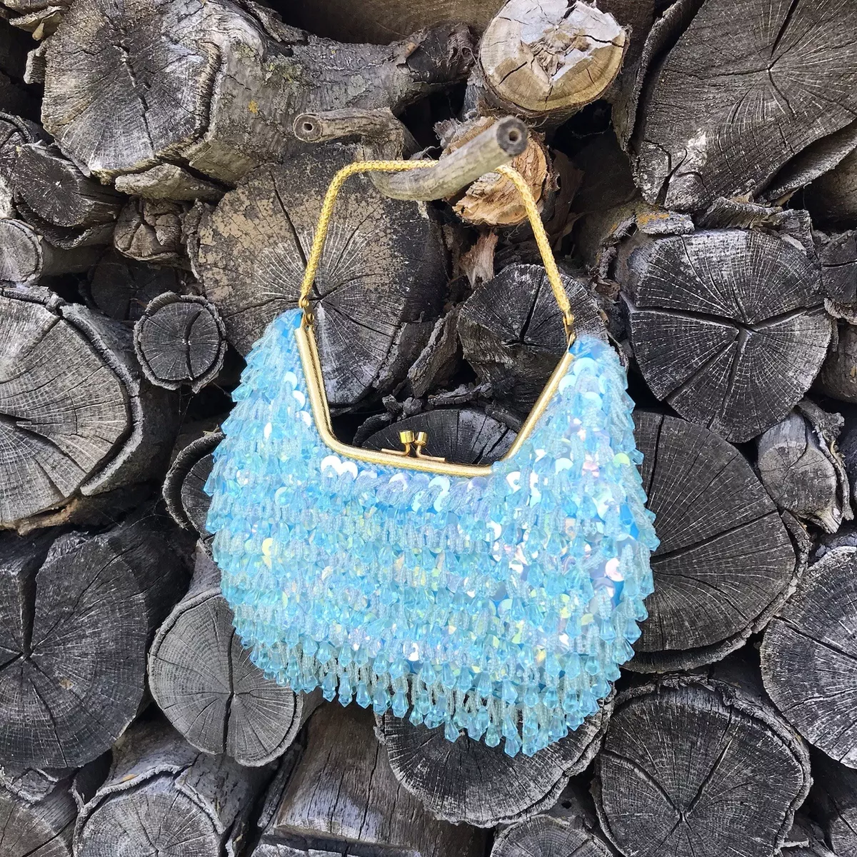 Vintage La Regale Light Blue Beaded Evening Bag Purse