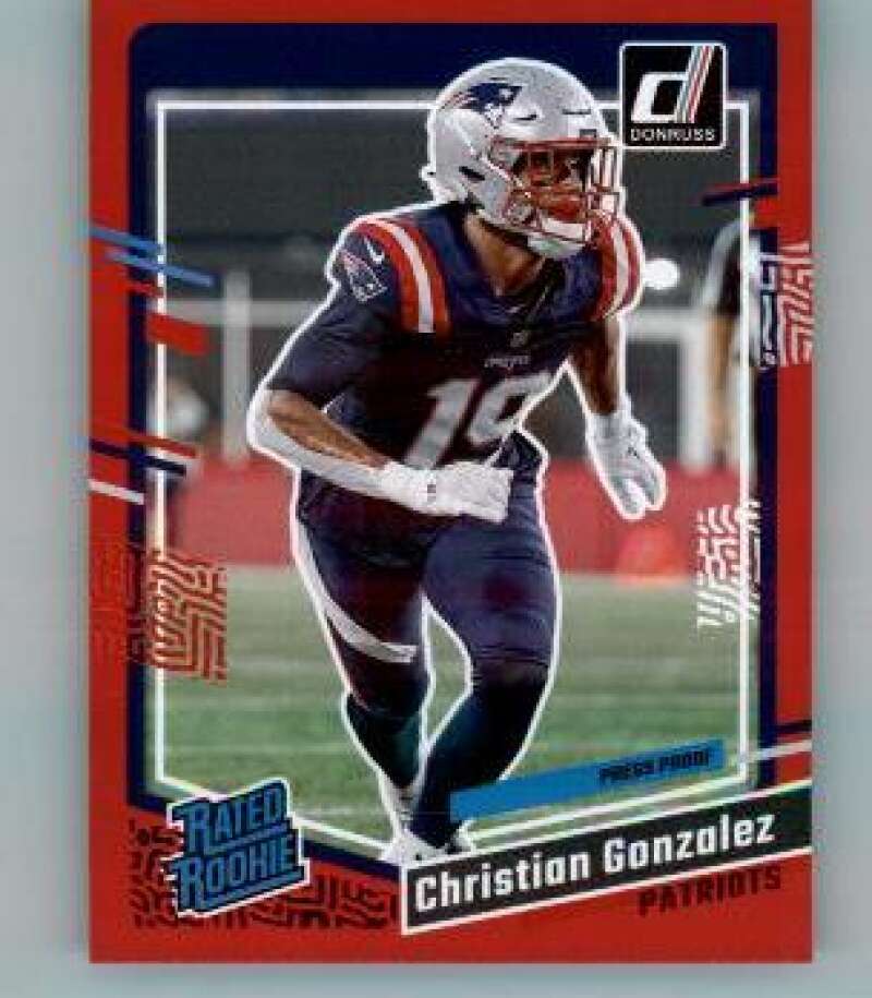 2023 Donruss Press Proof Red #369 Christian Gonzalez RC Rookie Patriots Rated Ro
