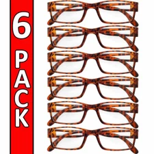 Reading Glasses Mens Womens Readers 6 PACK Square Frame Unisex Style Specs NEW