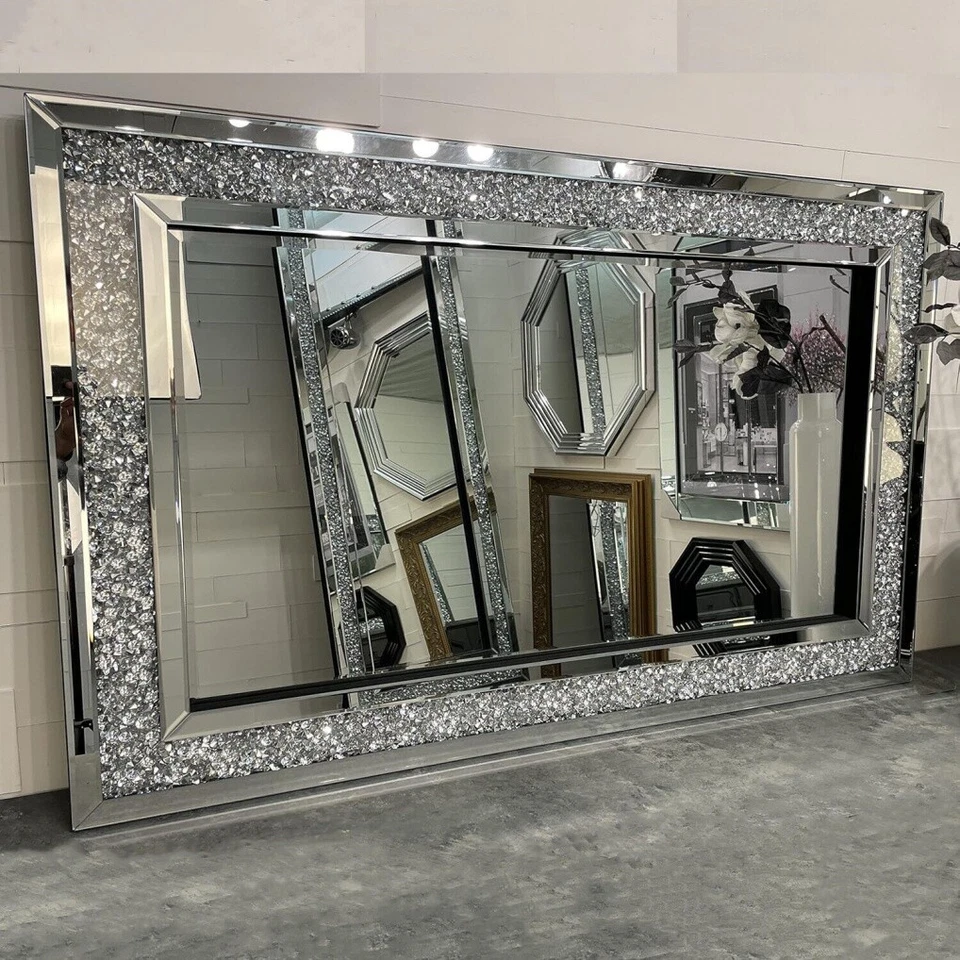 ARTLOGE Crystal Crush Diamond Wall Mirror Large Silver Full Length Mirrors Decor - Image 2 of 4