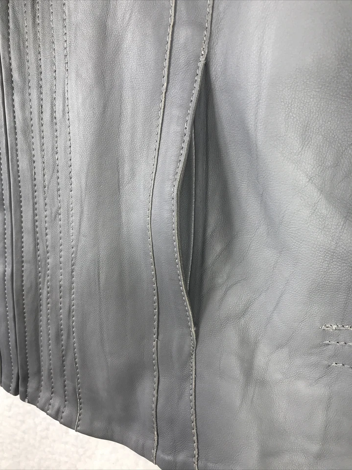 XCVI Mujer Ombre Gris Cuero Chaqueta Top Cremallera Completa Manga Larga Talla XL Foto 4 de 4