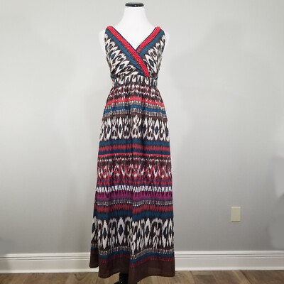 VTG Charter Club Sz 10 Tribal Print Beaded MIDI Dress Empire Bohemian BOHO  Chic | eBay