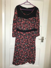 Monsoon Black Orange Floral Bold Print 3/4 Sleeve A Line Dress UK Size 14