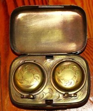 Antique Compact Traveling Double Inkwell With Original Bottles 