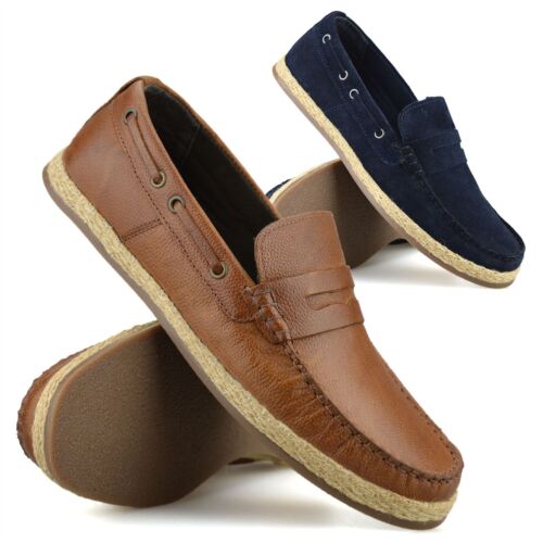 Mens New Leather Slip On Loafers Casual Driving Boat Deck Moccasin Shoes  Size | eBay