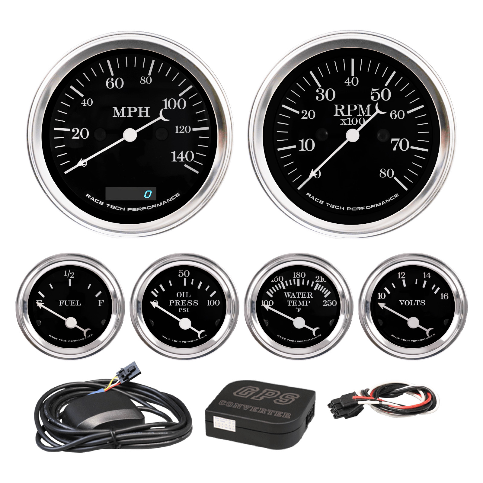 RACETECH Vintage Electrical GPS 6 Gauge Set Black Dial 4 Color 0-90 Ohm Classic