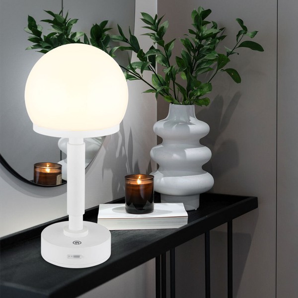 Beistellleuchte Nachttischlampe Tischleuchte Led Usb Akku Weiß Pilz Touchdimmer-image