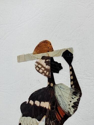Vintage Central African Butterfly Wing Signed Wall Art Collage - Picture 2 of 9