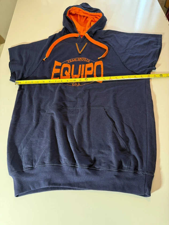 Equipo Hombre Camiseta Deportiva Manga Corta Con Capucha Azul Marino con Naranja Talla M Foto 3 de 4