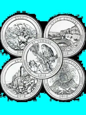 2012 D National Park Quarter Set 5 Coins -  UNCIRCULATED Less Quality 2nds