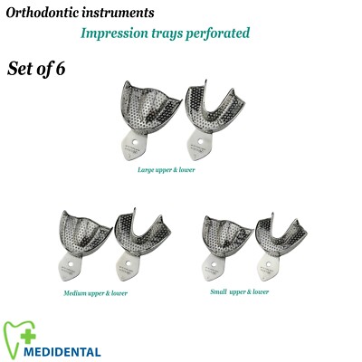 Dental Instruments Orthodontic Perforated Impression Tray Upper & Lower Set Of 6