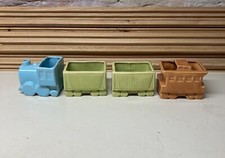 Vintage Shawnee Pottery 4 Piece Train Set Blue Peach Green Engine Caboose Coal