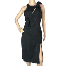 Versace Abito Donna Tessuto Dress UK 10 Black Wool Mix Pinstripe Sleeveless
