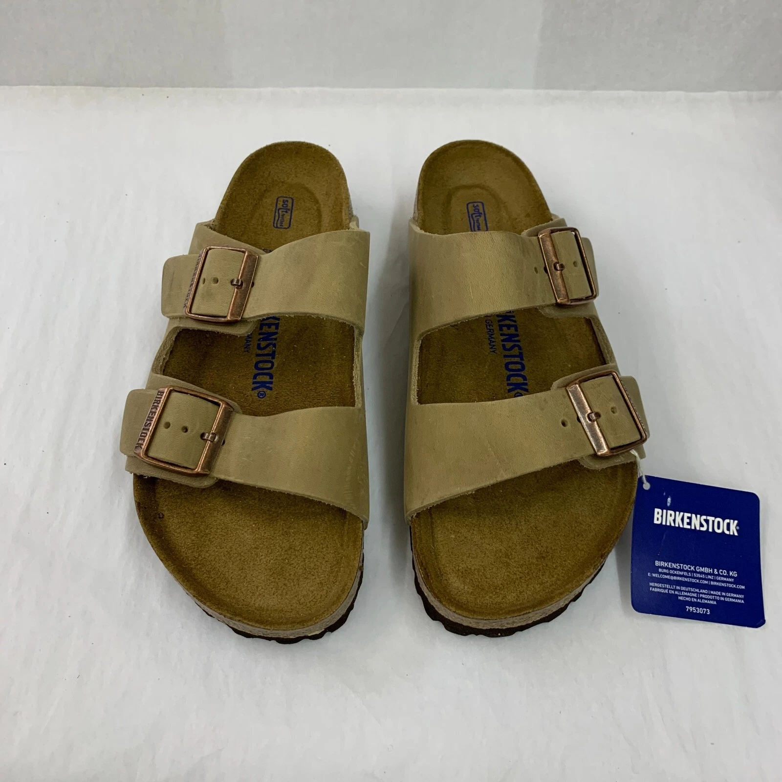 Birkenstock New w/ Box Arizona Tobacco Brown Oiled Leather Soft Footbed Narrow