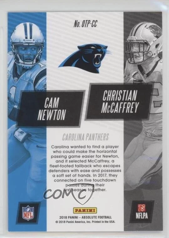 2018 Panini Absolute One Two Punch Cam Newton Christian McCaffrey #OTP-CC - Image 2 of 2