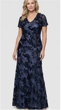 Betsy & Adam Women's Sequin Soutache V-Neck Mermaid Gown Navy Size 18 W $329