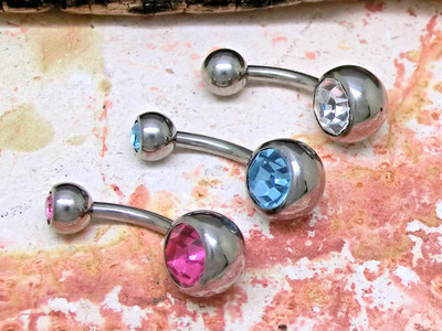 3 Stück Bauchnabelpiercing Edelstahl 8mm belly button Kristall Strass Banane