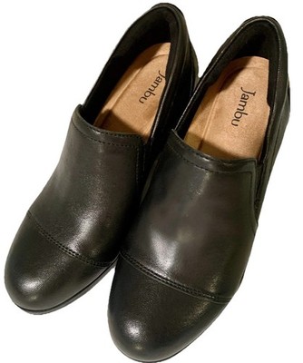 Jambu Vaughn Black Leather Slip-On Comfort Water Resistant Shoes 6M Women