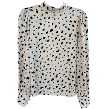 SHEIN Puff Sleeve Blouse Women’s Med Champagne & Black Mick Neck Animal Print 