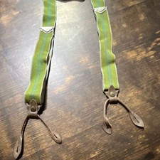 Green Blie Striped antique vintage police style Leather Suspenders