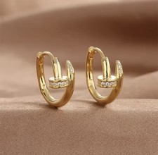 Women’s Gold Earrings Mini Hoop Nail Design Crystal Huggie Classic Gift Present