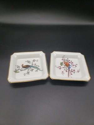 Rosenthal Selb Plossberg Germany Bird of Paradise Parrot Ashtrays Set of 2