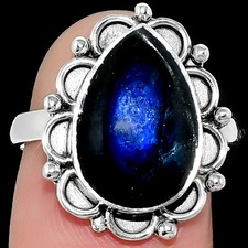 Blue Fire Labradorite - Madagascar 925 Sterling Silver Ring s.7.5 Jewelry R-1092