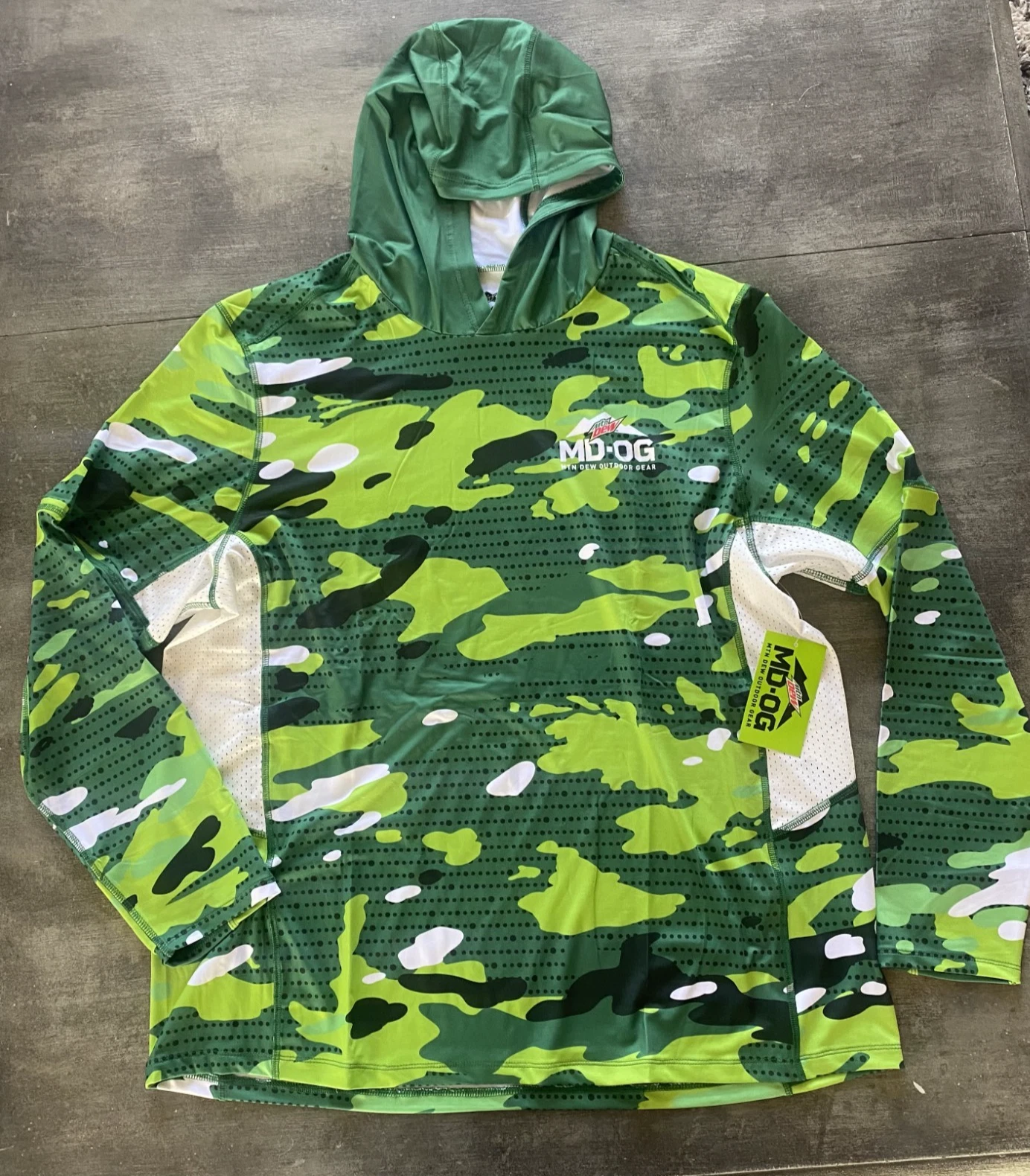 Mountain MT Dew MD OG Fishing Sun Hoodie Shirt XXL NWT Outdoor Gear Green Camo