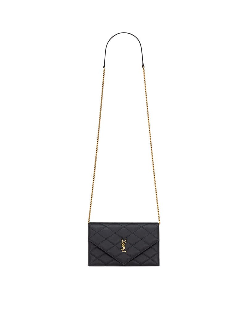 SAINT LAURENT Paris $1350 Black/Gold Chain Wallet New & Authentic