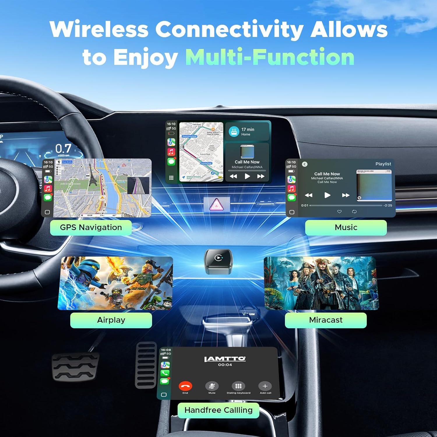3 in 1 Mirror Link Adattatore Carplay Android Auto Wireless Con Ultra Mini, USB- - 2