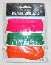 Totally 80's 3 Pairs Adult Multicolor Bright Colored Shoelaces Pink Green Orange