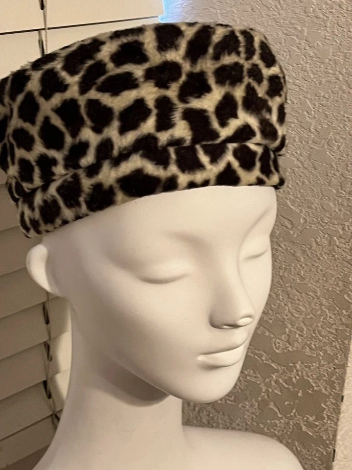 De Colección Pastillero Sombrero Leopardo Imitación Piel Animal Estampado Cubo Años 60 Super Moderno Coqueta Foto 2 de 4