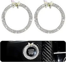 2PCS White Rhinestone Car Push Start Button Cover Ring, Decorativ Color: White