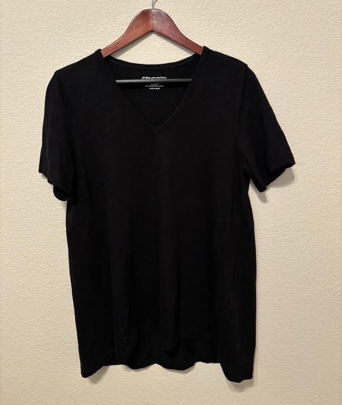 CHICOS Size 1  M Ultimate Tee Slub Knit Cotton Modal Black Short Sleeve      T50