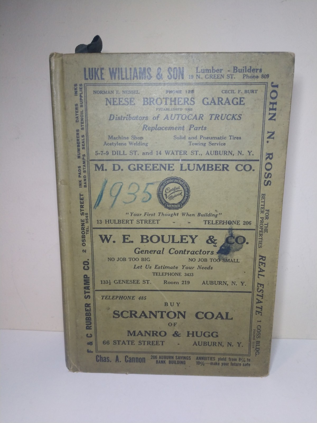 Auburn NY City Directory 1935 Info Addresses Genealogy History Vintage Reference