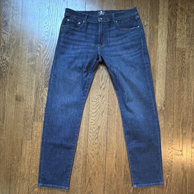 7 For All Mankind Luxe Perf.  Dark Wash Skinny Stretch Slim Mid Rise Jeans 36/32