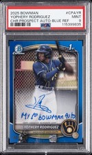 2025 BOWMAN CHROME PROSPECT AUTOS BLUE REFRACTOR YOPHERY RODRIGUEZ 1/150 PSA 9
