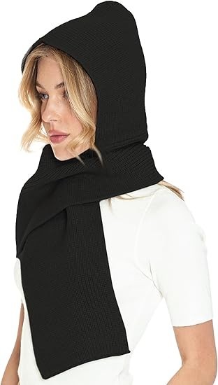 Knitted Hooded Scarf Women Men Winter Balaclava Cream White Art