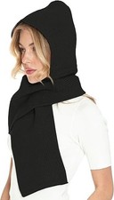 Knitted Hooded Scarf Women Men Winter Balaclava Cream White Art