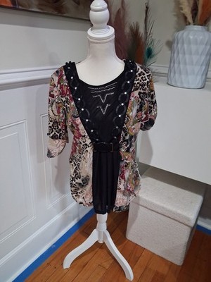 Appointments Women's L Tunic Blouse Chiffon Paisley Multicolor 3/4 V-Neck