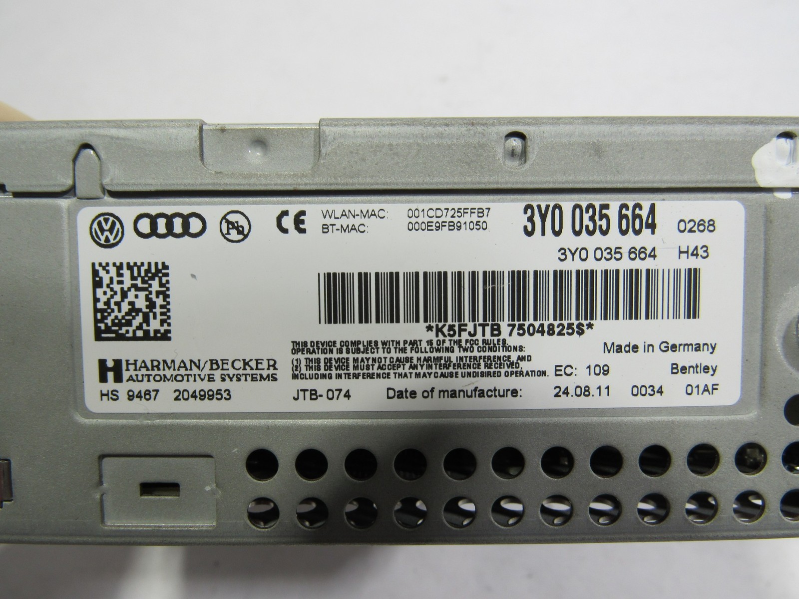 10-20 Bentley Mulsanne 2014 Radio Audio Video Receiver Control Module Unit ;