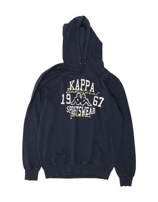 KAPPA Mens Graphic Hoodie Jumper XL Navy Blue Cotton CW03