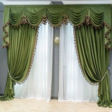 luxury European relief Embroidery Jacquard valance green curtain tulle M1750
