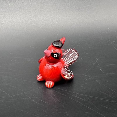 Hand Painted Cardinal Red Bird Ornament Miniature Figurine Terracotta Mexico