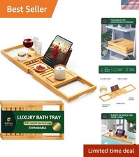 Foldable Bathtub Tray Caddy - Wood Bath Tray for Tub, Bamboo Shelf, Expandabl...