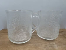 2 Duralex Christmas Tree Mugs cups Frosted Clear Tempered Glass France
